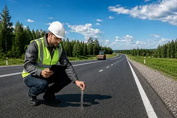 Эксперт проверяет качество автомобильных дорог